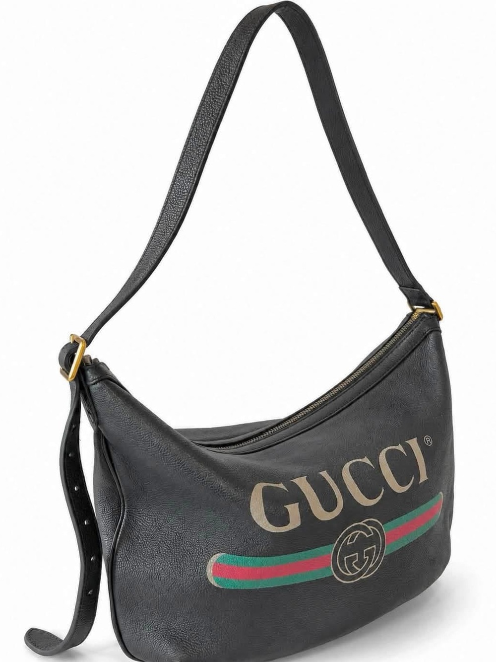 Gucci Logo Print Half
Moon Large Black calf Leather